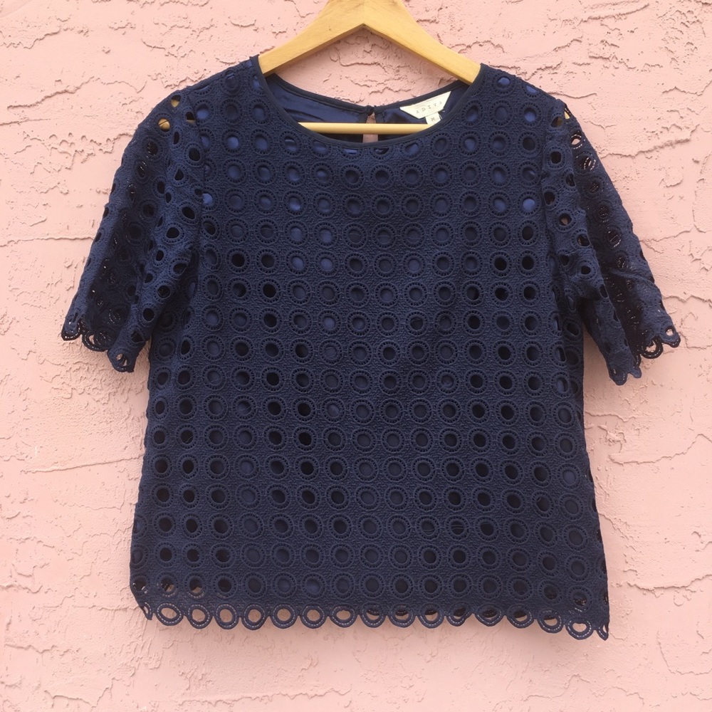 Adiva Navy Blue Crocheted Blouse